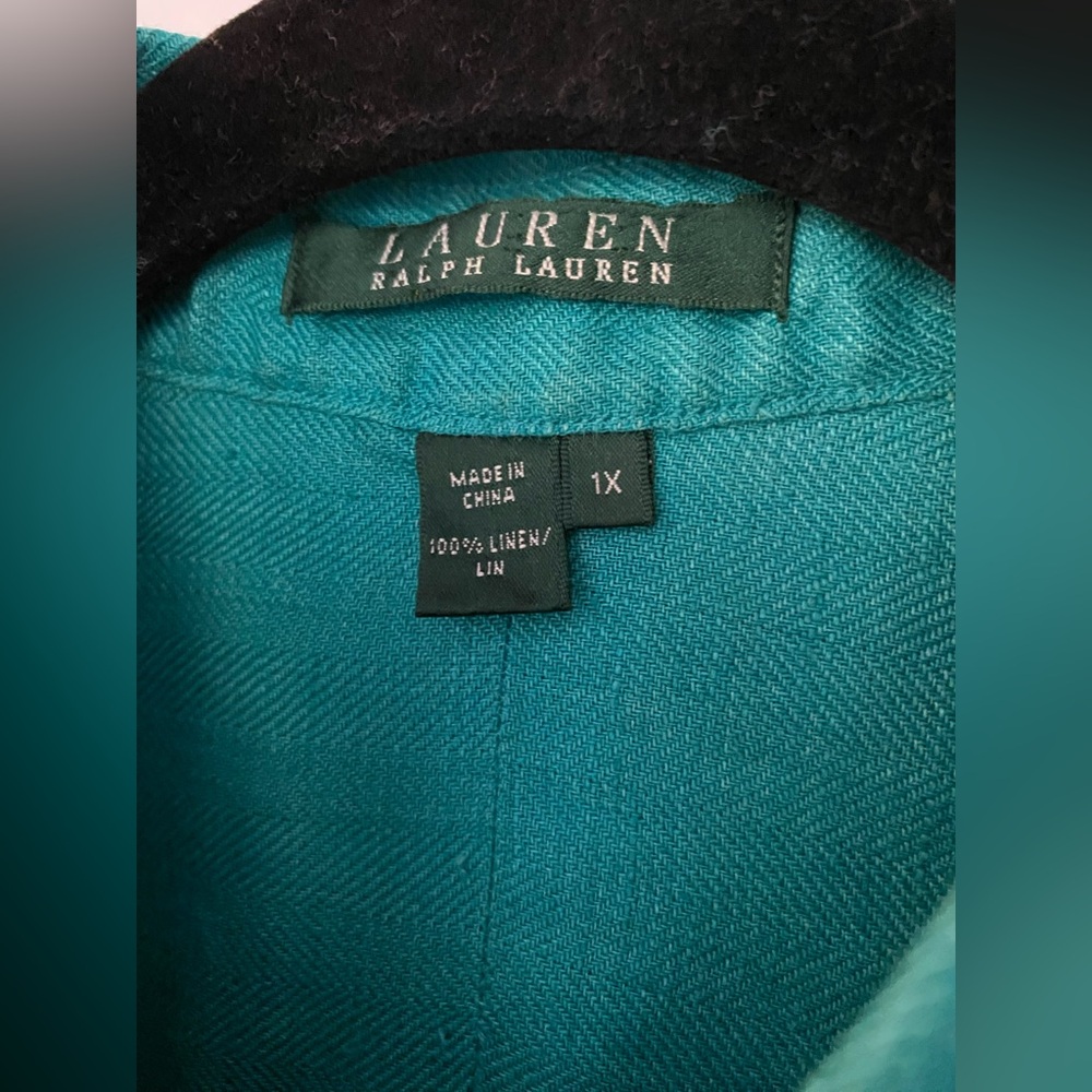 Lauren Ralph Lauren Embroidered Teal Women's Linen Button Down Shirt Size 1X - Picture 2 of 7